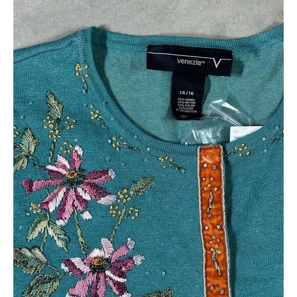 NWT Venezia Multicolor Floral Crew Neck Cardigan Sweater Women Size 14/16 - Picture 2 of 13